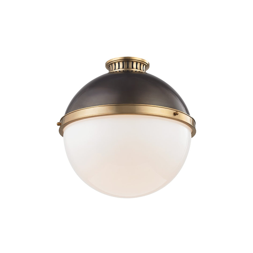 Latham One Light Flush Mount in Aged/Antique Distressed Bronze - available from The Lighting Shoppe, trusted by Canadian homeowners