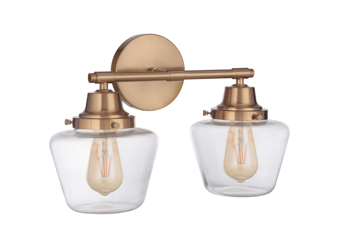 Essex Two Light Vanity in Satin Brass - available from The Lighting Shoppe, trusted by Canadian homeowners