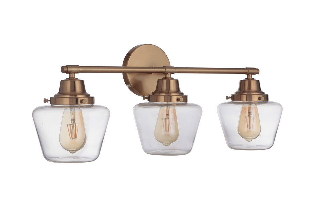 Essex Three Light Vanity in Satin Brass - available from The Lighting Shoppe, trusted by Canadian homeowners