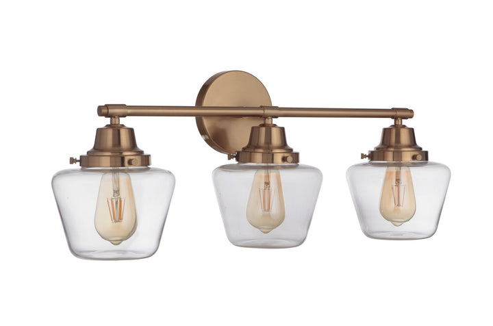 Essex Three Light Vanity in Satin Brass - available from The Lighting Shoppe, trusted by Canadian homeowners
