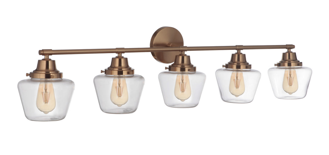 Essex Five Light Vanity in Satin Brass - available from The Lighting Shoppe, trusted by Canadian homeowners