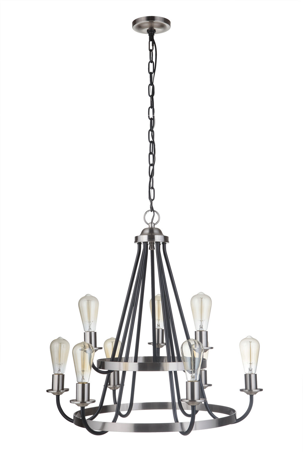 Randolph Nine Light Chandelier in Flat Black/Brushed Polished Nickel - available from The Lighting Shoppe, trusted by Canadian homeowners