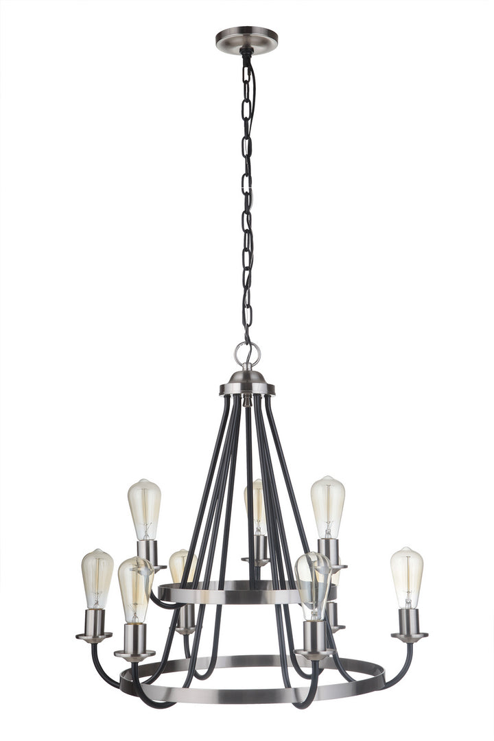 Randolph Nine Light Chandelier in Flat Black/Brushed Polished Nickel - available from The Lighting Shoppe, trusted by Canadian homeowners