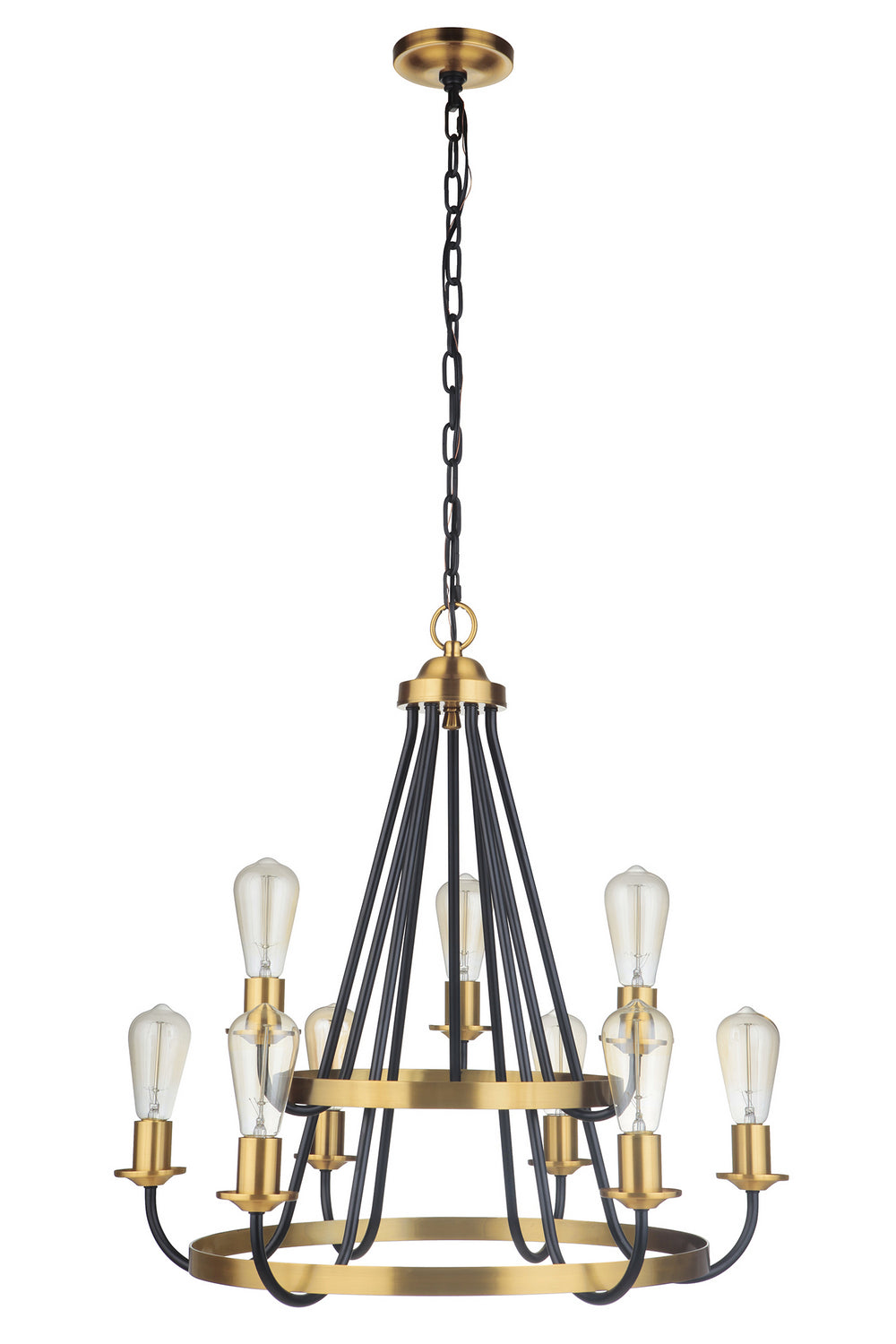 Randolph Nine Light Chandelier in Flat Black/Satin Brass - available from The Lighting Shoppe, trusted by Canadian homeowners