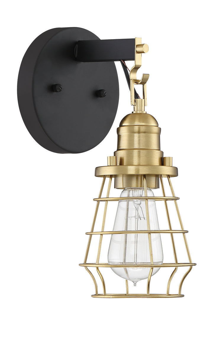 Thatcher One Light Wall Sconce in Flat Black/Satin Brass - available from The Lighting Shoppe, trusted by Canadian homeowners
