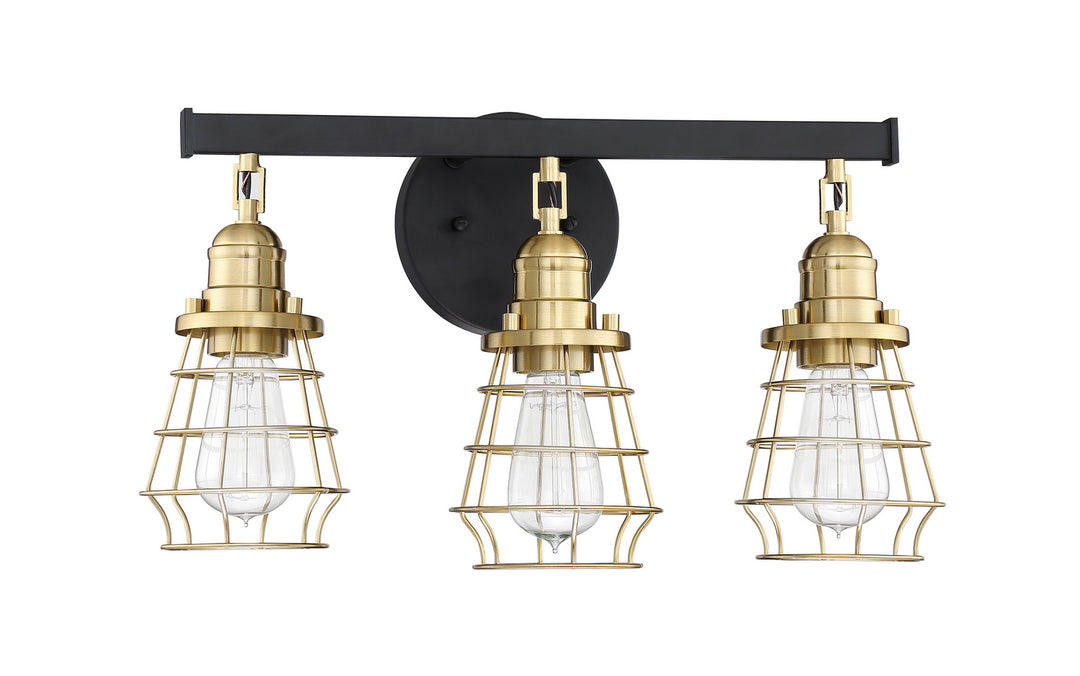 Thatcher Three Light Vanity in Flat Black/Satin Brass - available from The Lighting Shoppe, trusted by Canadian homeowners