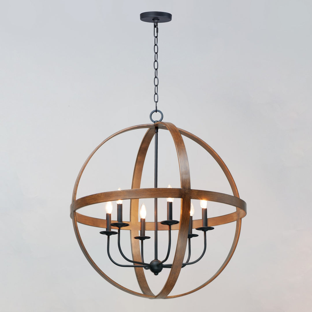 Maxim - 27576APBK - Six Light Pendant - Compass - Antique Pecan / Black