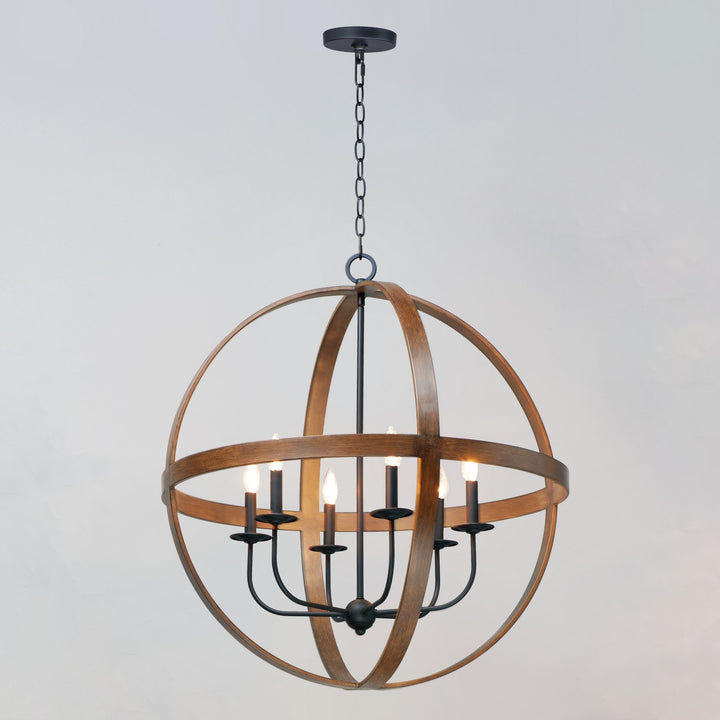 Maxim - 27576APBK - Six Light Pendant - Compass - Antique Pecan / Black
