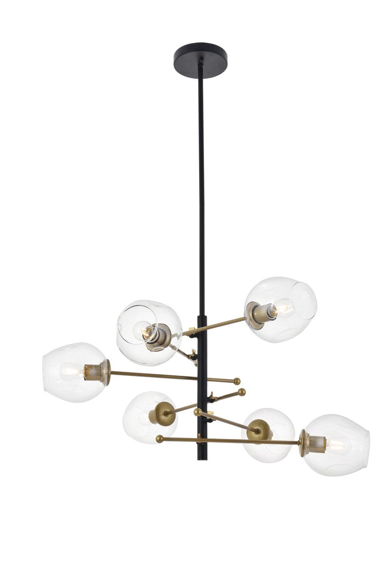 Paragon Six Light Pendant in Matte Black and Brass - available from The Lighting Shoppe, trusted by Canadian homeowners