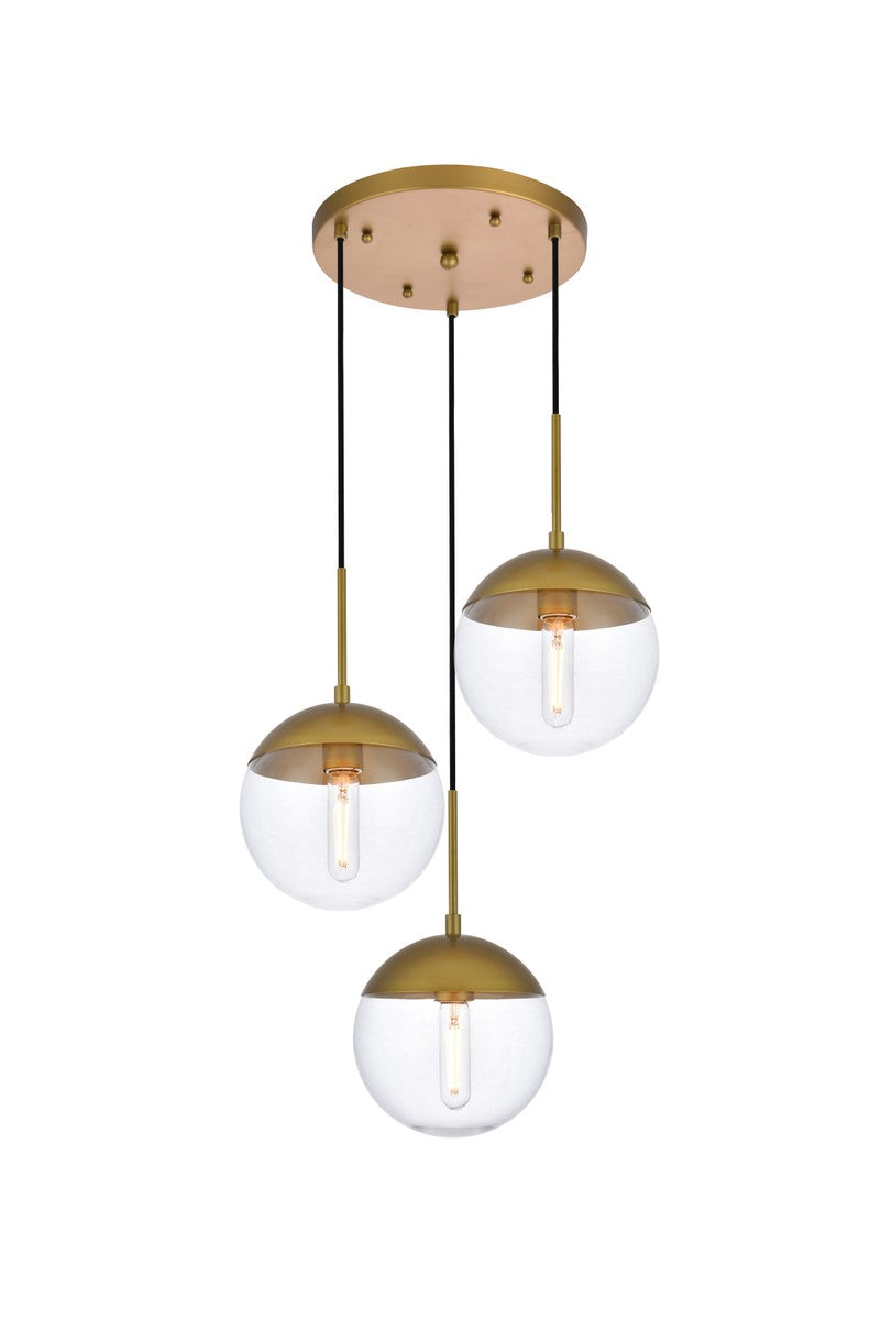 Elegant Lighting - LD6073BR - Three Light Pendant - Eclipse - Brass and Clear