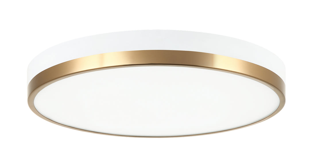 Tone LED Flush Mount in White & Aged Gold Brass - available from The Lighting Shoppe, trusted by Canadian homeowners
