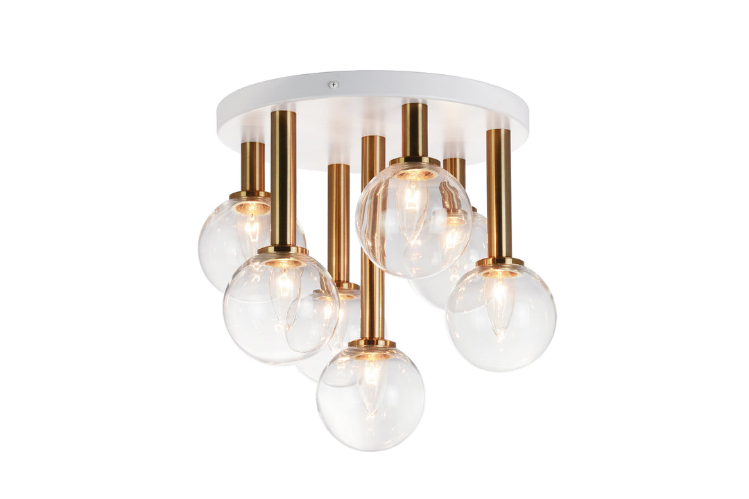 Stellar Seven Light Flush Mount in Aged Gold Brass - available from The Lighting Shoppe, trusted by Canadian homeowners