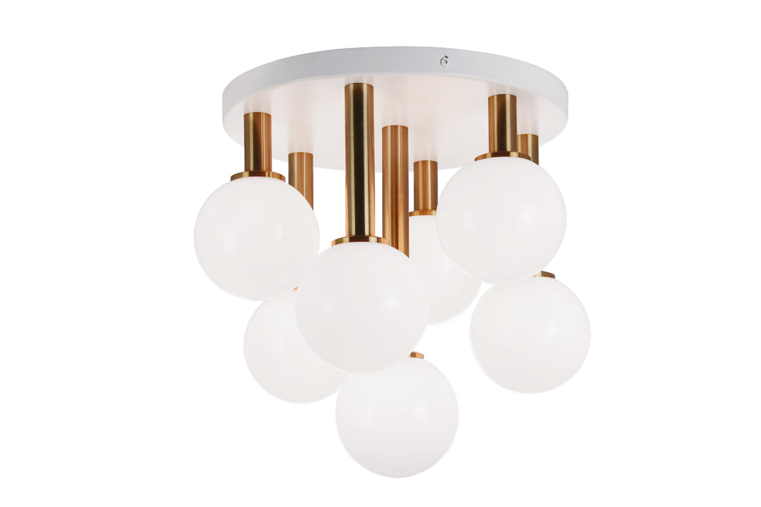 Stellar Seven Light Flush Mount in Aged Gold Brass - available from The Lighting Shoppe, trusted by Canadian homeowners