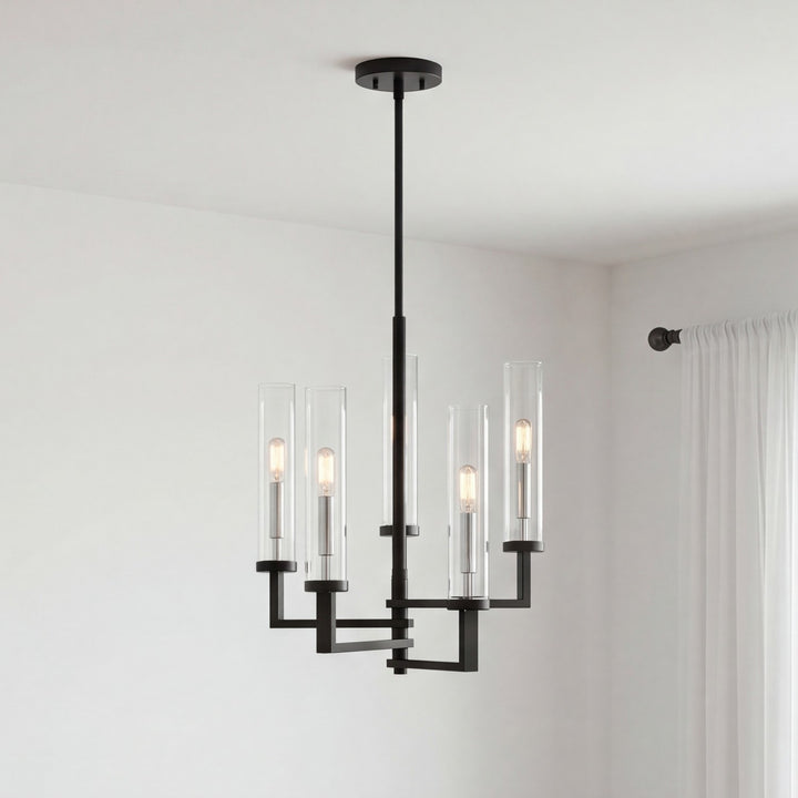 Savoy House - 1-2135-5-67 - Five Light Chandelier - Folsom - Matte Black with Polished Chrome Accents