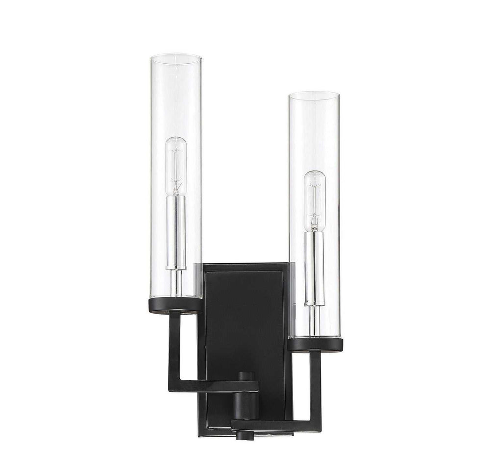 Folsom Two Light Wall Sconce in Matte Black with Polished Chrome Accents Savoy House