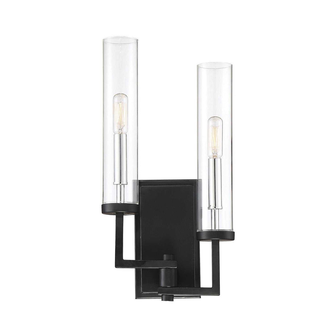 Folsom Two Light Wall Sconce in Matte Black with Polished Chrome Accents Savoy House