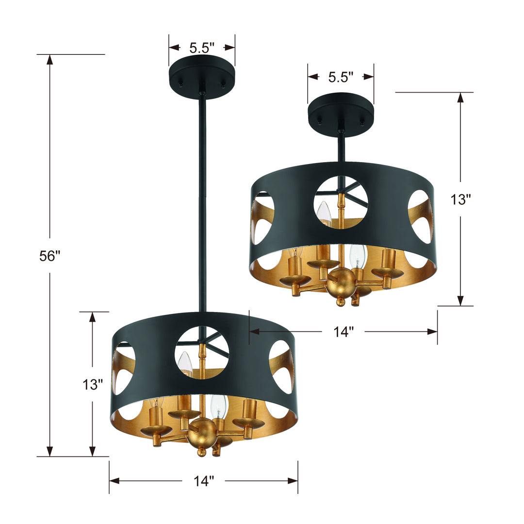 Crystorama - ODE-700-BK-GA - Four Light Pendant - Odelle - Black + Antique Gold