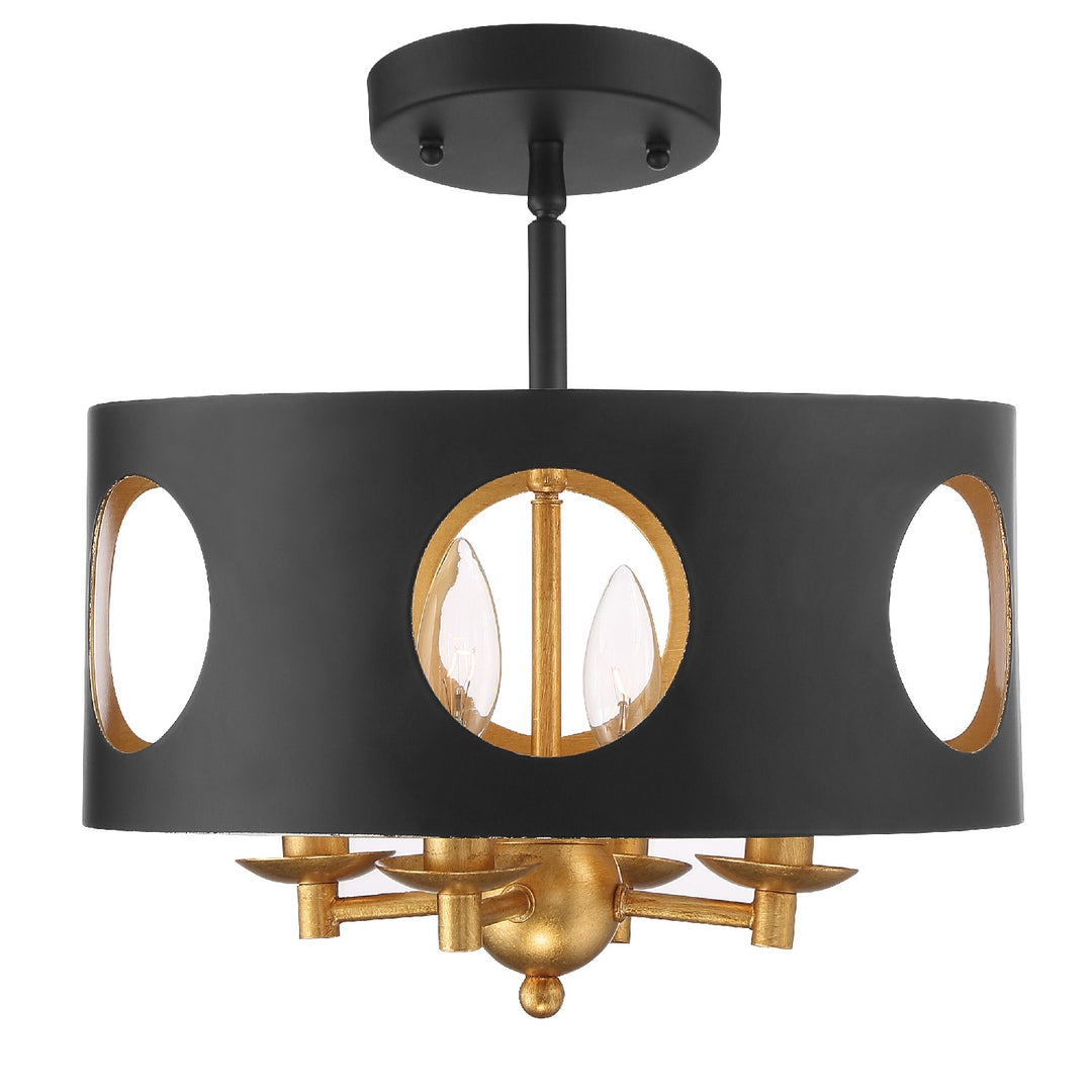 Crystorama - ODE-700-BK-GA_CEILING - Four Light Semi Flush Mount - Odelle - Black + Antique Gold
