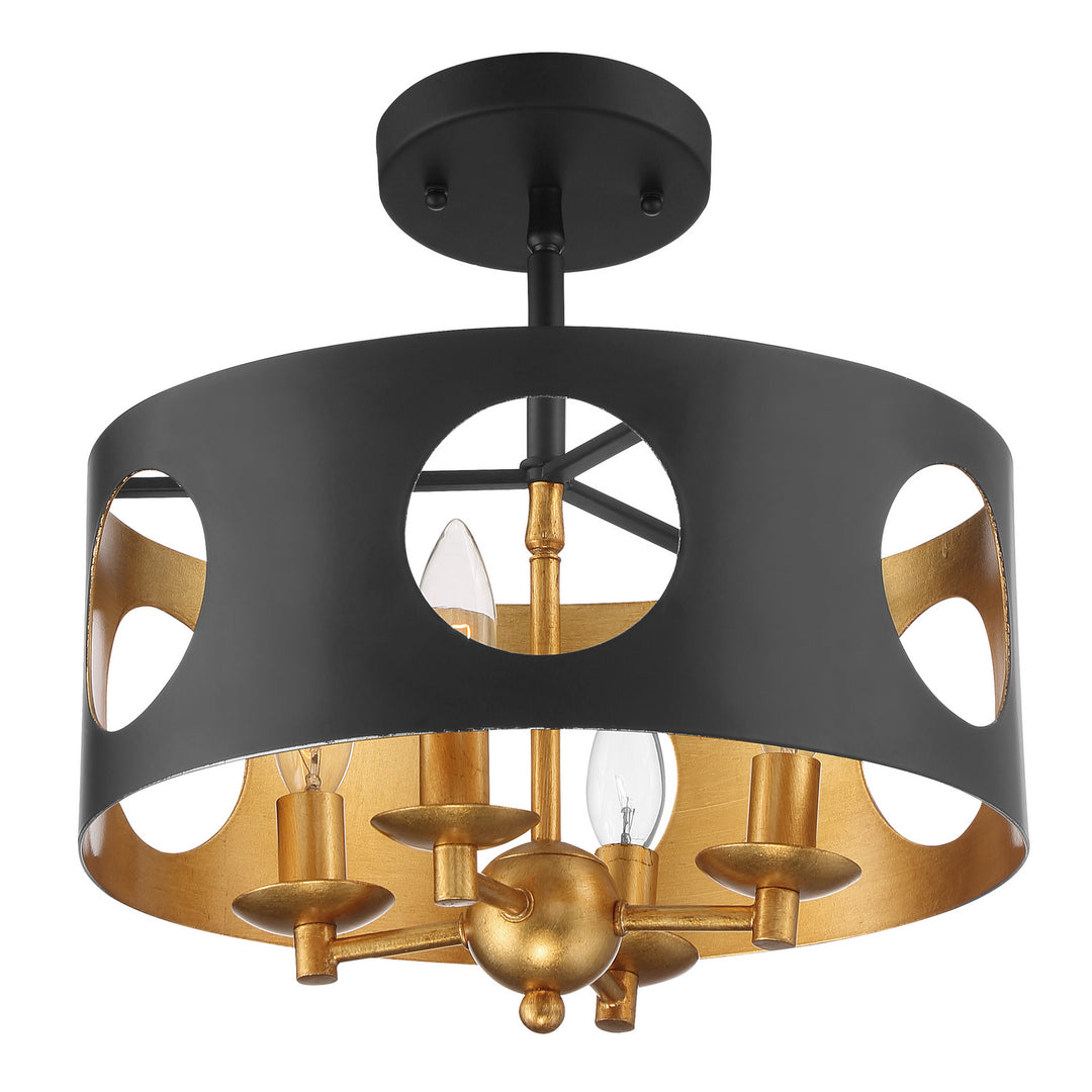 Crystorama - ODE-700-BK-GA_CEILING - Four Light Semi Flush Mount - Odelle - Black + Antique Gold