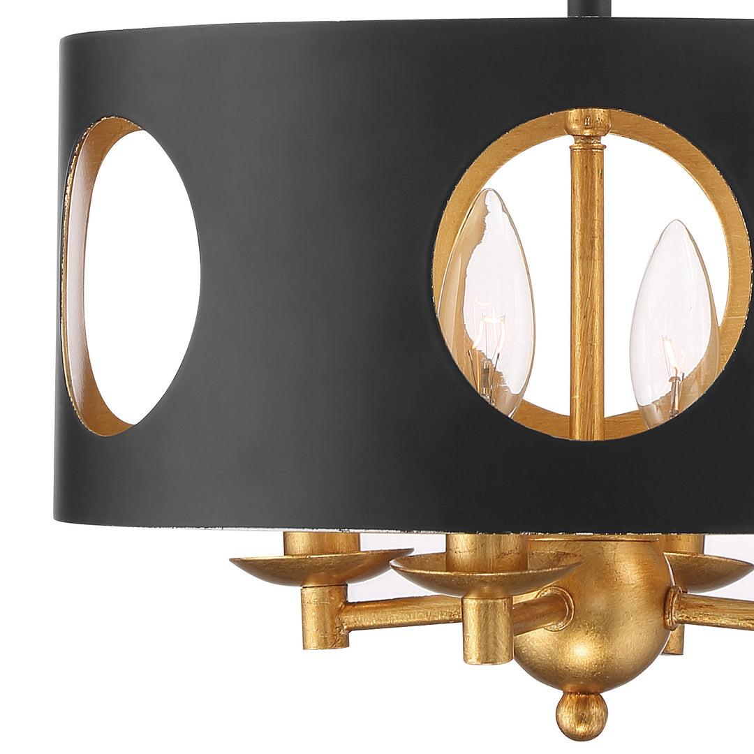 Crystorama - ODE-700-BK-GA_CEILING - Four Light Semi Flush Mount - Odelle - Black + Antique Gold