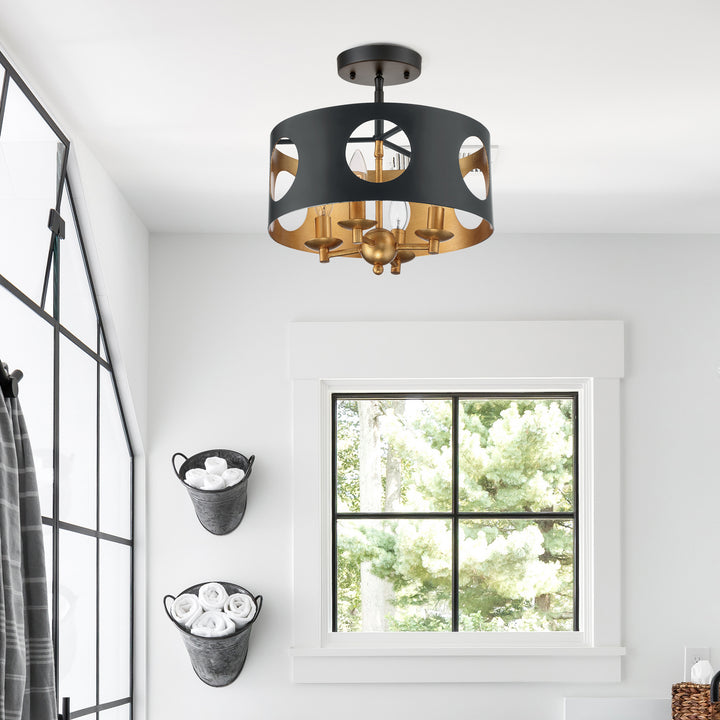 Crystorama - ODE-700-BK-GA_CEILING - Four Light Semi Flush Mount - Odelle - Black + Antique Gold