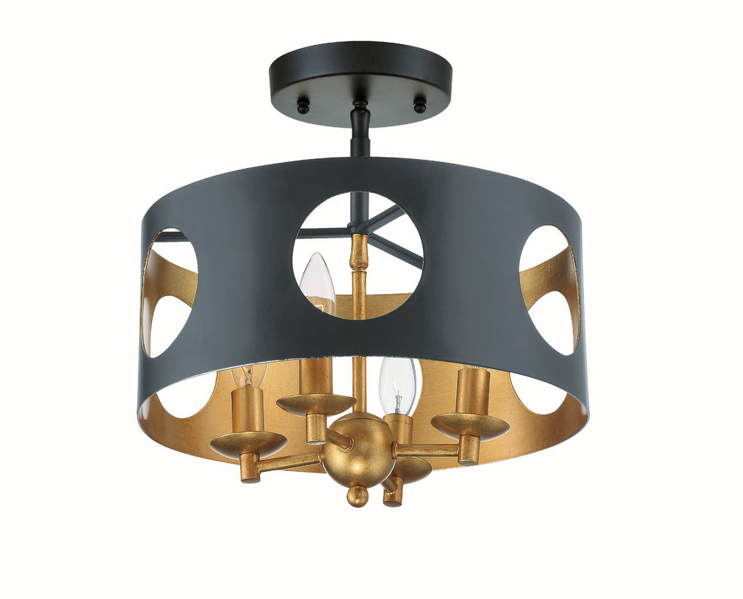Odelle Four Light Semi Flush Mount in Black + Antique Gold - available from The Lighting Shoppe, trusted by Canadian homeowners