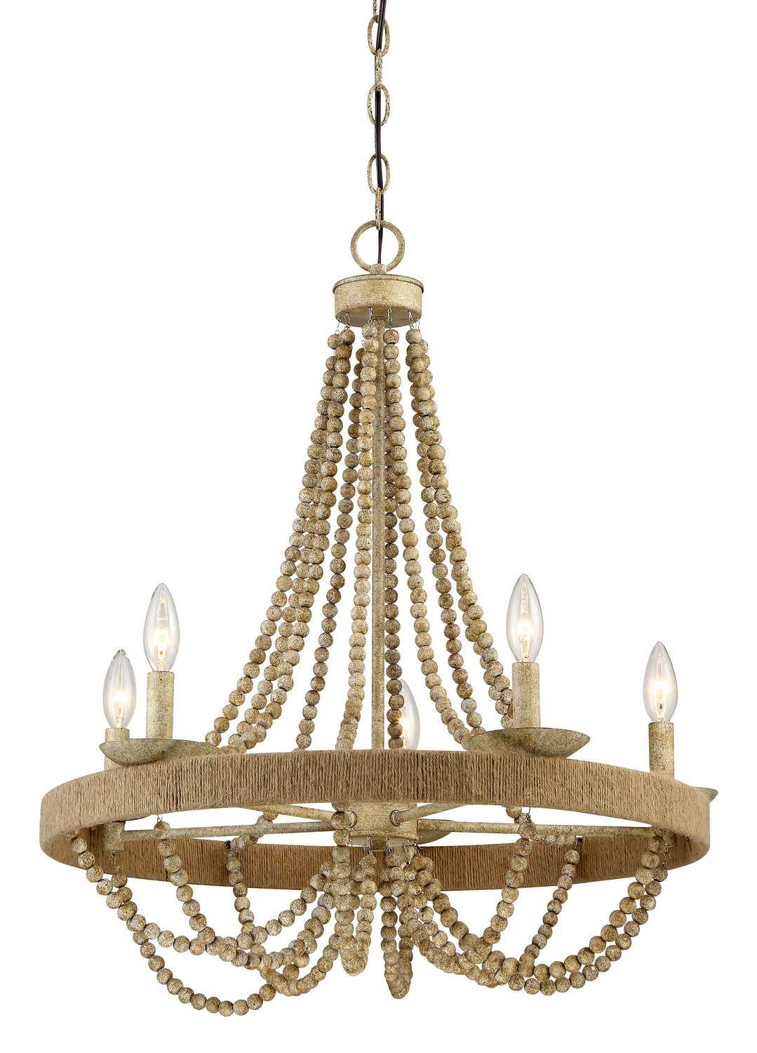 Meridian - M10014-97 - Five Light Chandelier - Mchan - Natural Wood with Rope