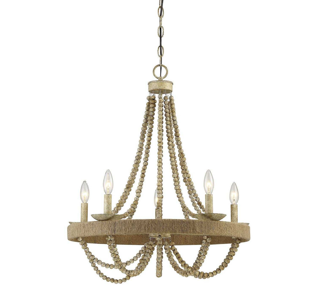 Meridian - M10014-97 - Five Light Chandelier - Mchan - Natural Wood with Rope