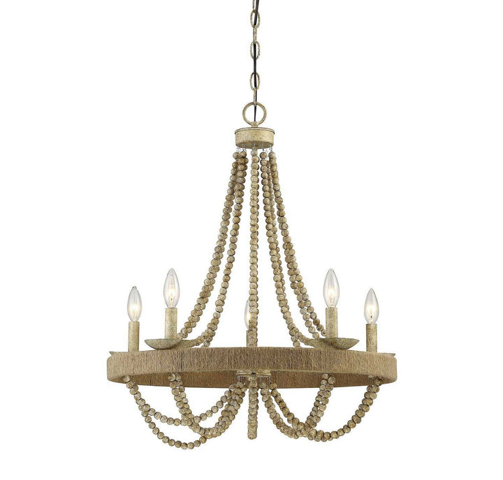 Meridian - M10014-97 - Five Light Chandelier - Mchan - Natural Wood with Rope