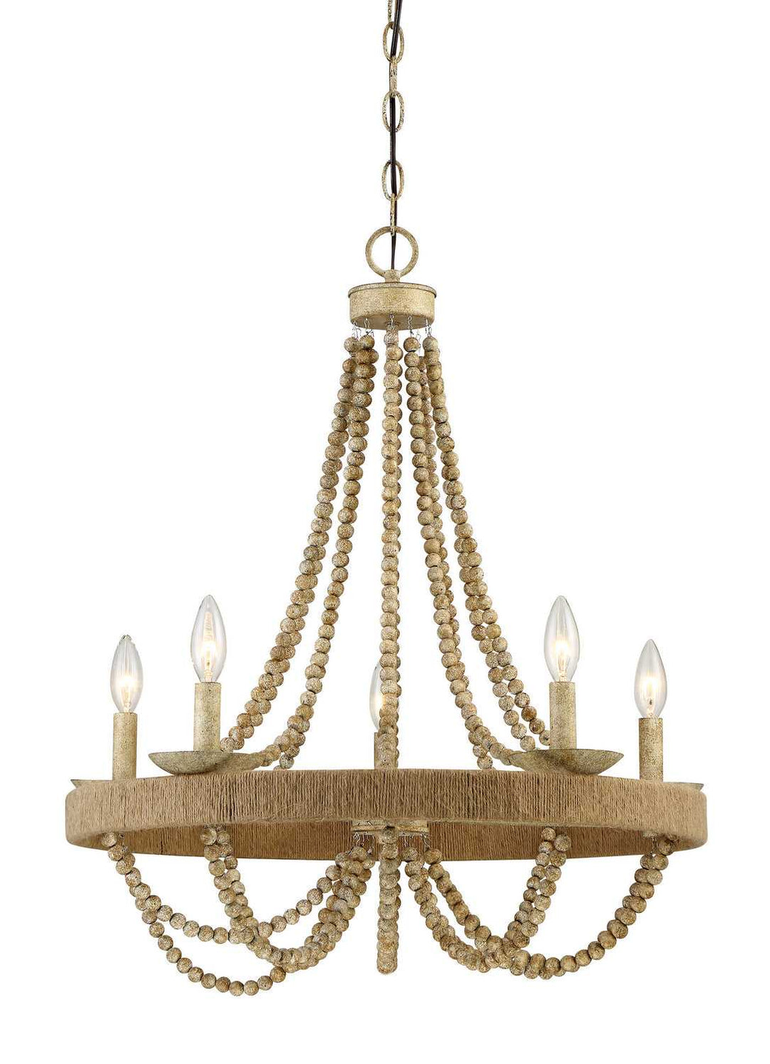 Meridian - M10014-97 - Five Light Chandelier - Mchan - Natural Wood with Rope