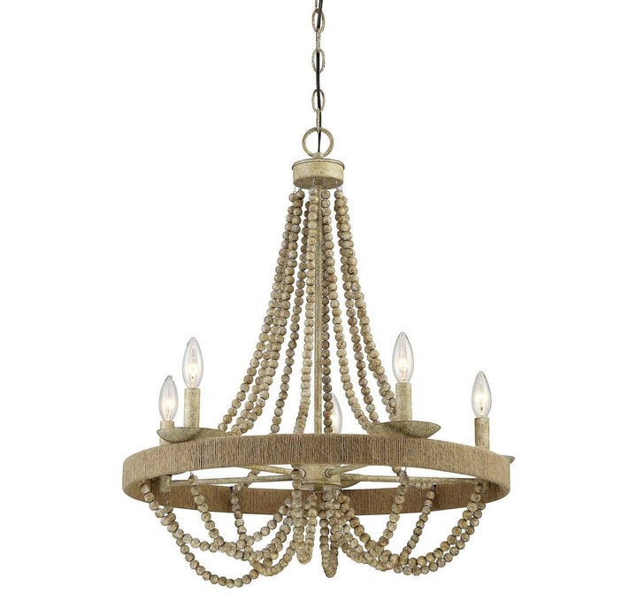 Meridian - M10014-97 - Five Light Chandelier - Mchan - Natural Wood with Rope