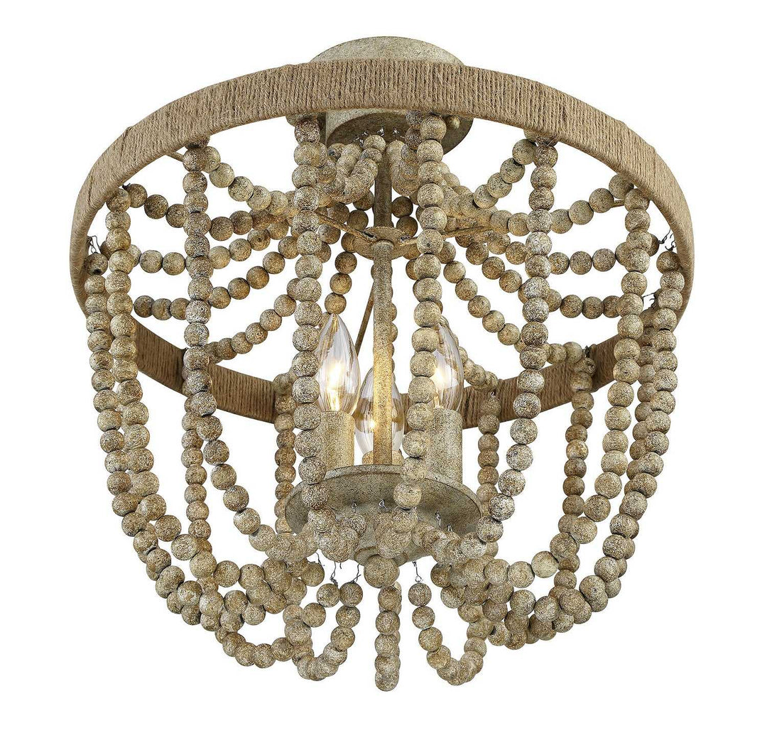 Meridian - M60002-97 - Three Light Semi-Flush Mount - Msemi - Natural Wood with Rope