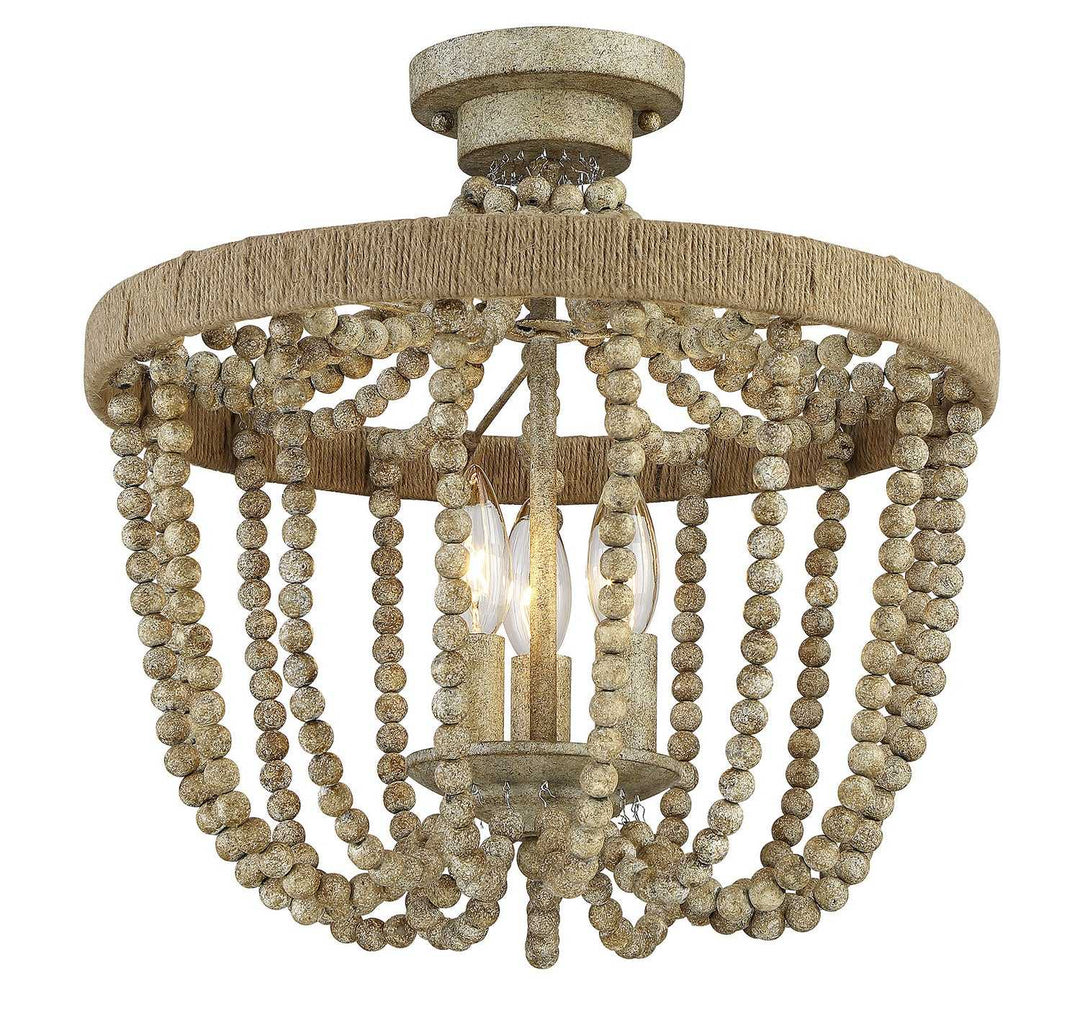 Meridian - M60002-97 - Three Light Semi-Flush Mount - Msemi - Natural Wood with Rope