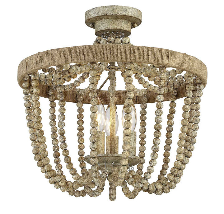 Meridian - M60002-97 - Three Light Semi-Flush Mount - Msemi - Natural Wood with Rope