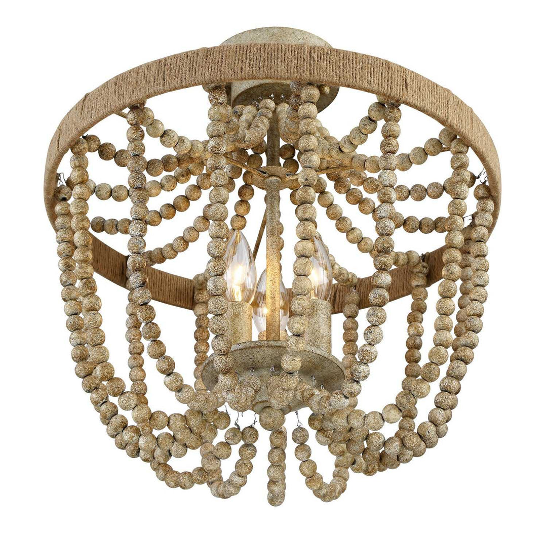 Meridian - M60002-97 - Three Light Semi-Flush Mount - Msemi - Natural Wood with Rope