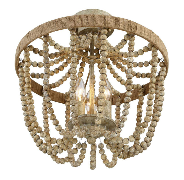 Meridian - M60002-97 - Three Light Semi-Flush Mount - Msemi - Natural Wood with Rope