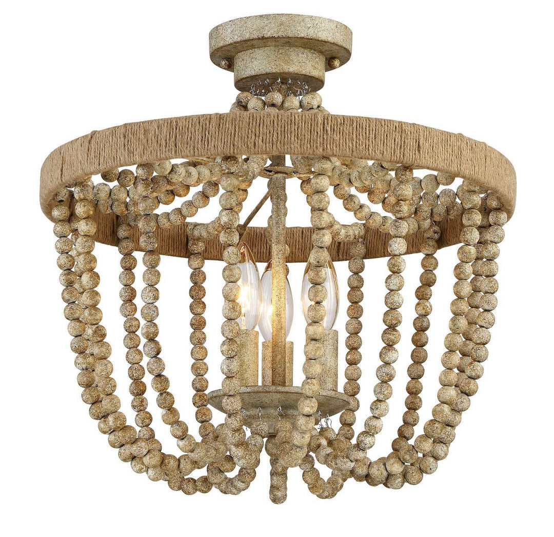 Meridian - M60002-97 - Three Light Semi-Flush Mount - Msemi - Natural Wood with Rope