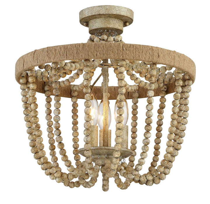 Meridian - M60002-97 - Three Light Semi-Flush Mount - Msemi - Natural Wood with Rope