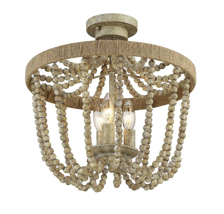 Meridian - M60002-97 - Three Light Semi-Flush Mount - Msemi - Natural Wood with Rope