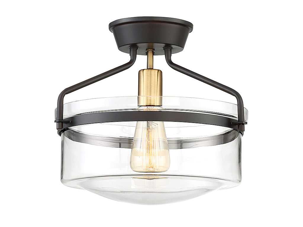 Meridian - M60011ORBNB - One Light Semi-Flush Mount - Msemi - Oil Rubbed Bronze with Natural Brass