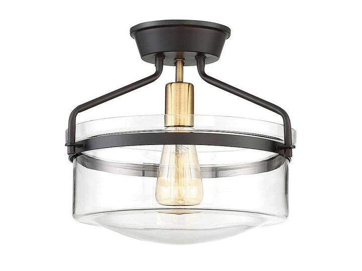 Meridian - M60011ORBNB - One Light Semi-Flush Mount - Msemi - Oil Rubbed Bronze with Natural Brass