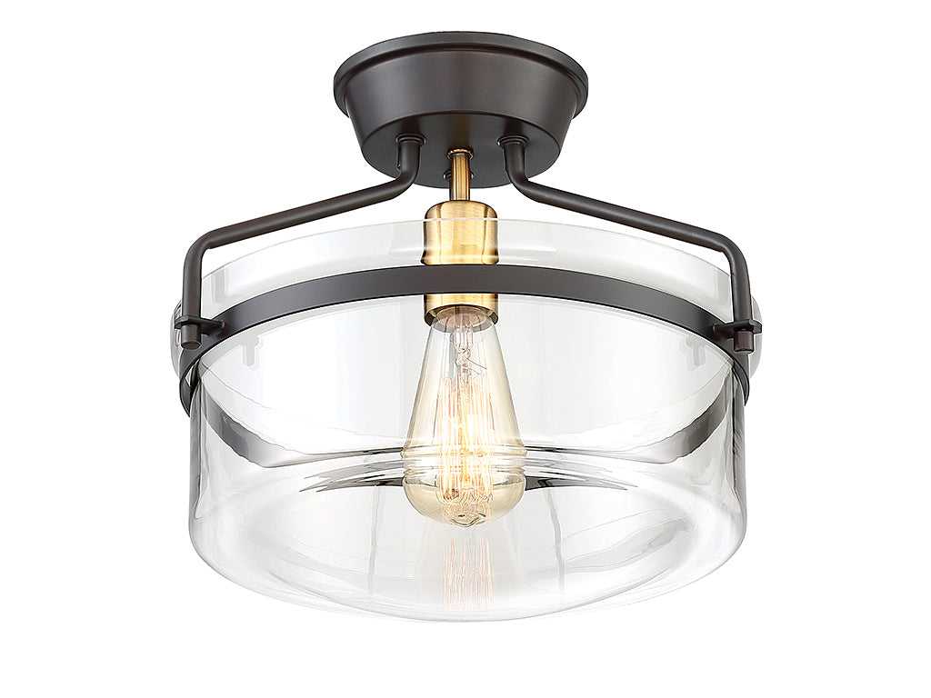 Meridian - M60011ORBNB - One Light Semi-Flush Mount - Msemi - Oil Rubbed Bronze with Natural Brass