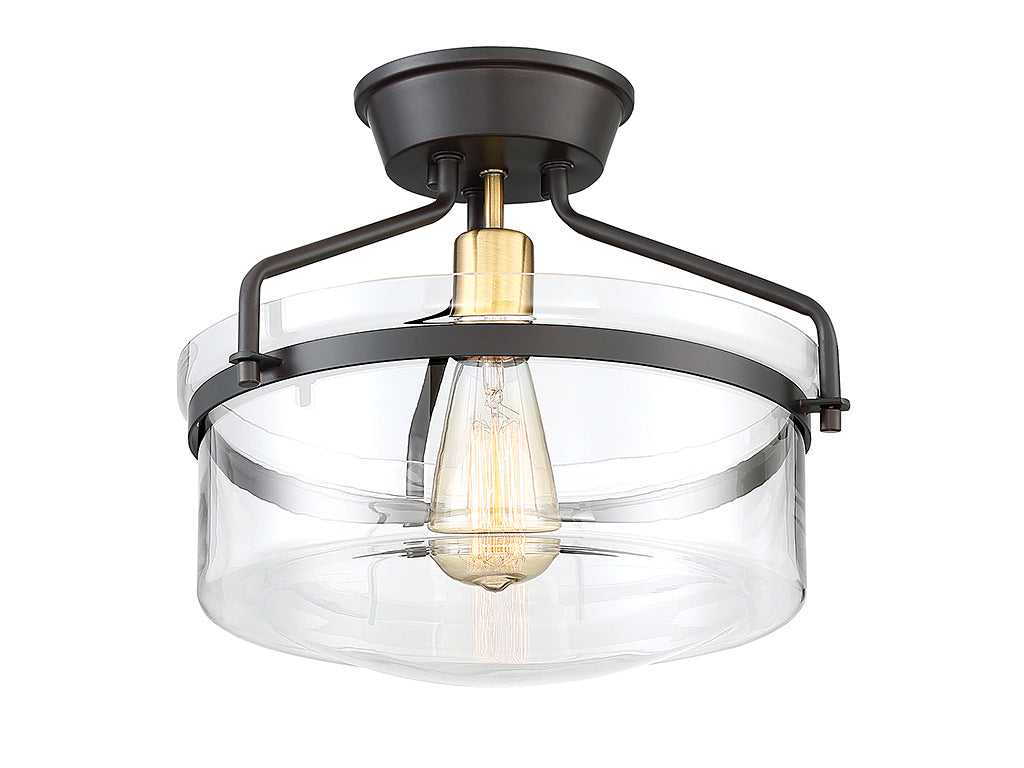 Meridian - M60011ORBNB - One Light Semi-Flush Mount - Msemi - Oil Rubbed Bronze with Natural Brass