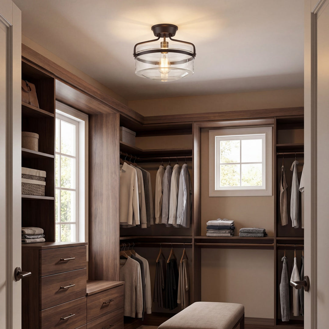 Meridian - M60011ORBNB - One Light Semi-Flush Mount - Msemi - Oil Rubbed Bronze with Natural Brass