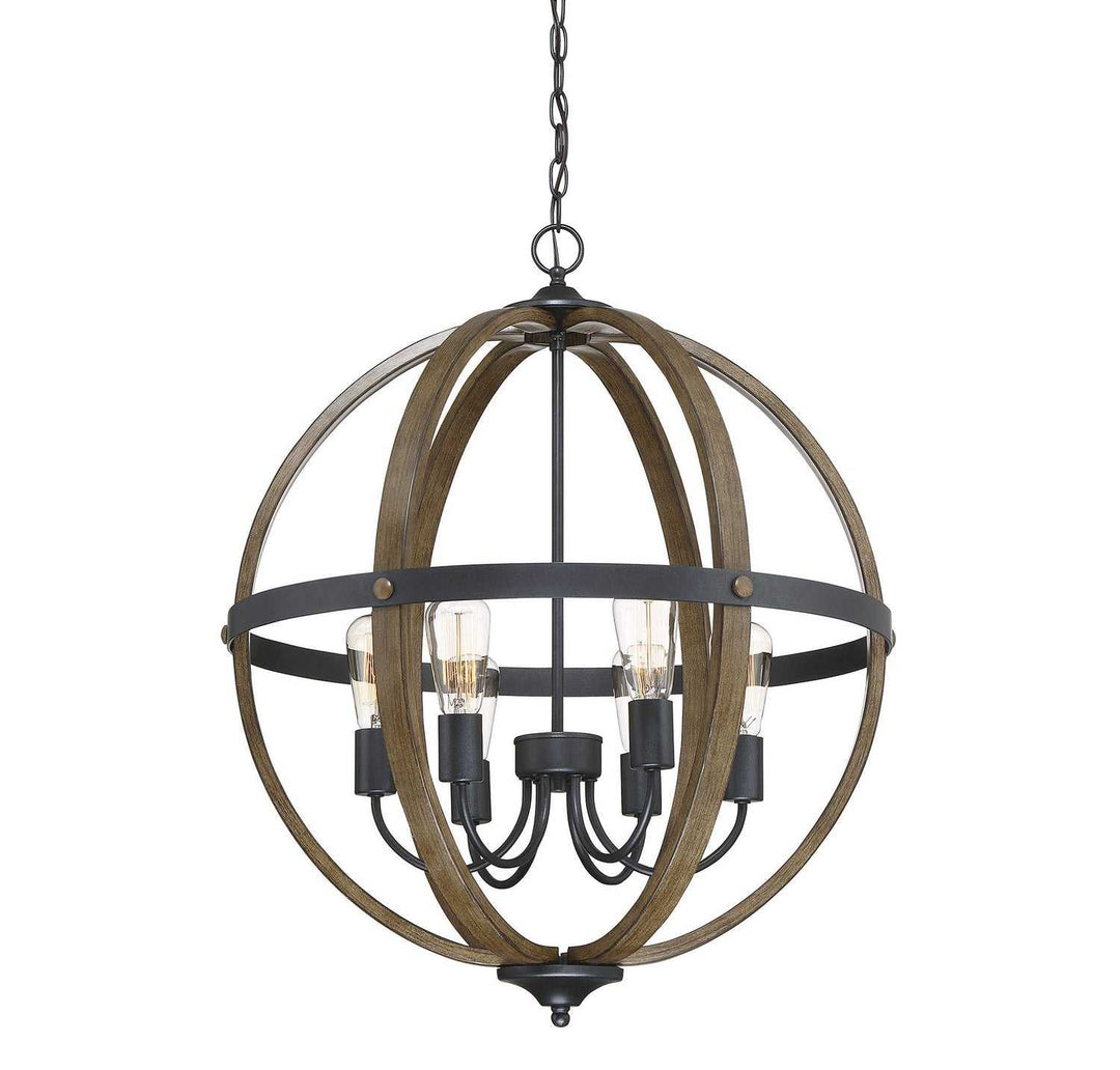 Meridian - M70034WB - Six Light Pendant - Mpend - Wood with Black
