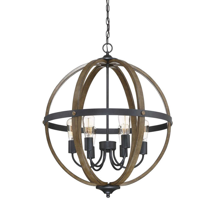 Meridian - M70034WB - Six Light Pendant - Mpend - Wood with Black
