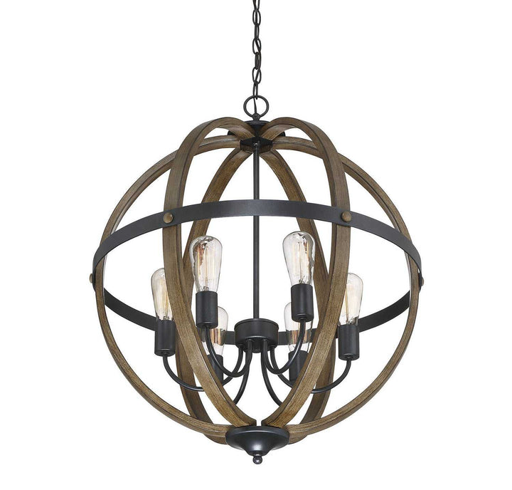 Meridian - M70034WB - Six Light Pendant - Mpend - Wood with Black