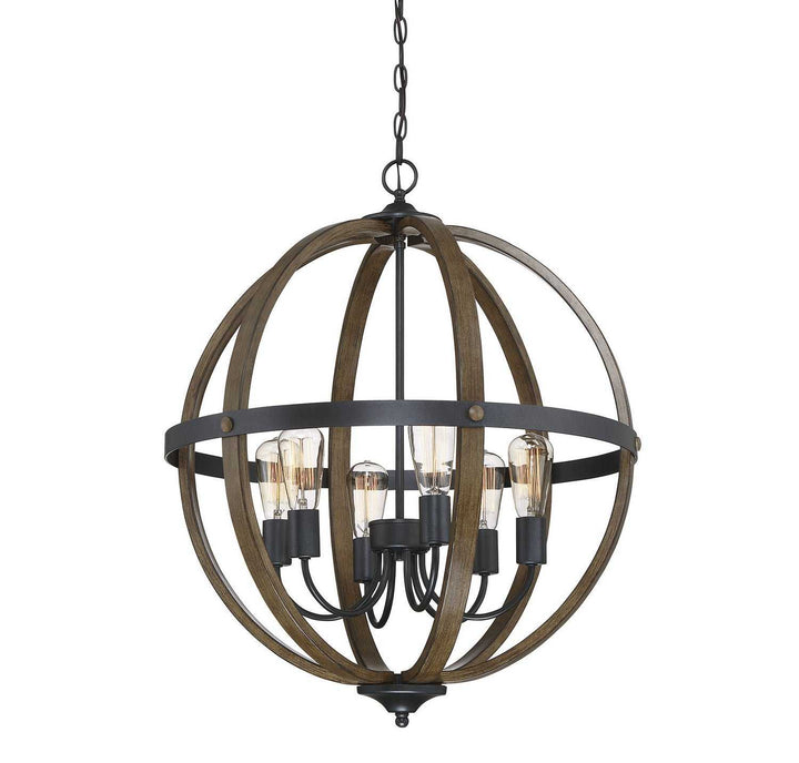 Meridian - M70034WB - Six Light Pendant - Mpend - Wood with Black