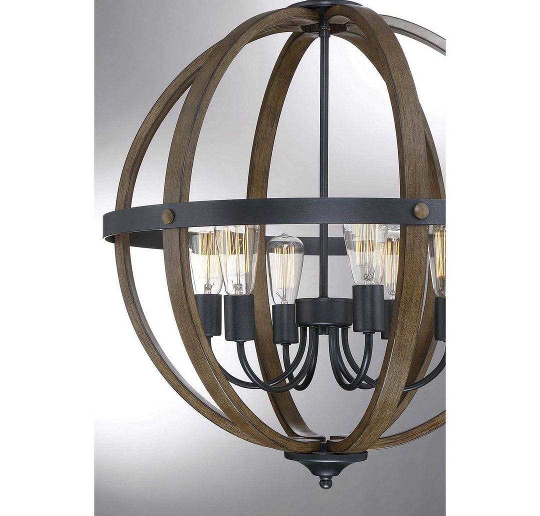 Meridian - M70034WB - Six Light Pendant - Mpend - Wood with Black