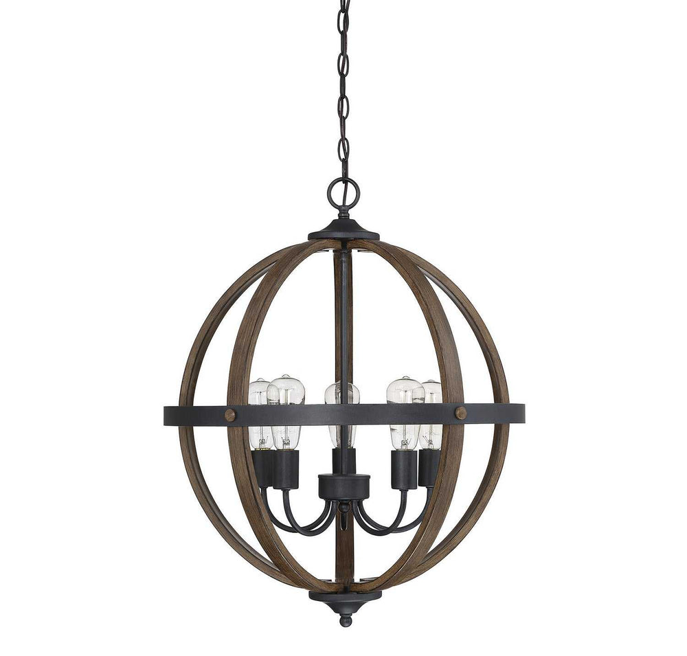 Meridian - M70041WB - Five Light Chandelier - Mchan - Wood with Black